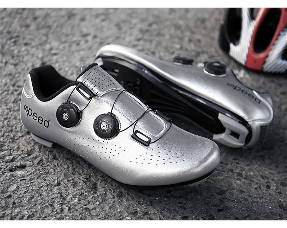 Zapatillas profesionales para hombre, ultraligeras, con doble hebilla, para ciclismo de montaña, luminosas, con calas autoblocantes