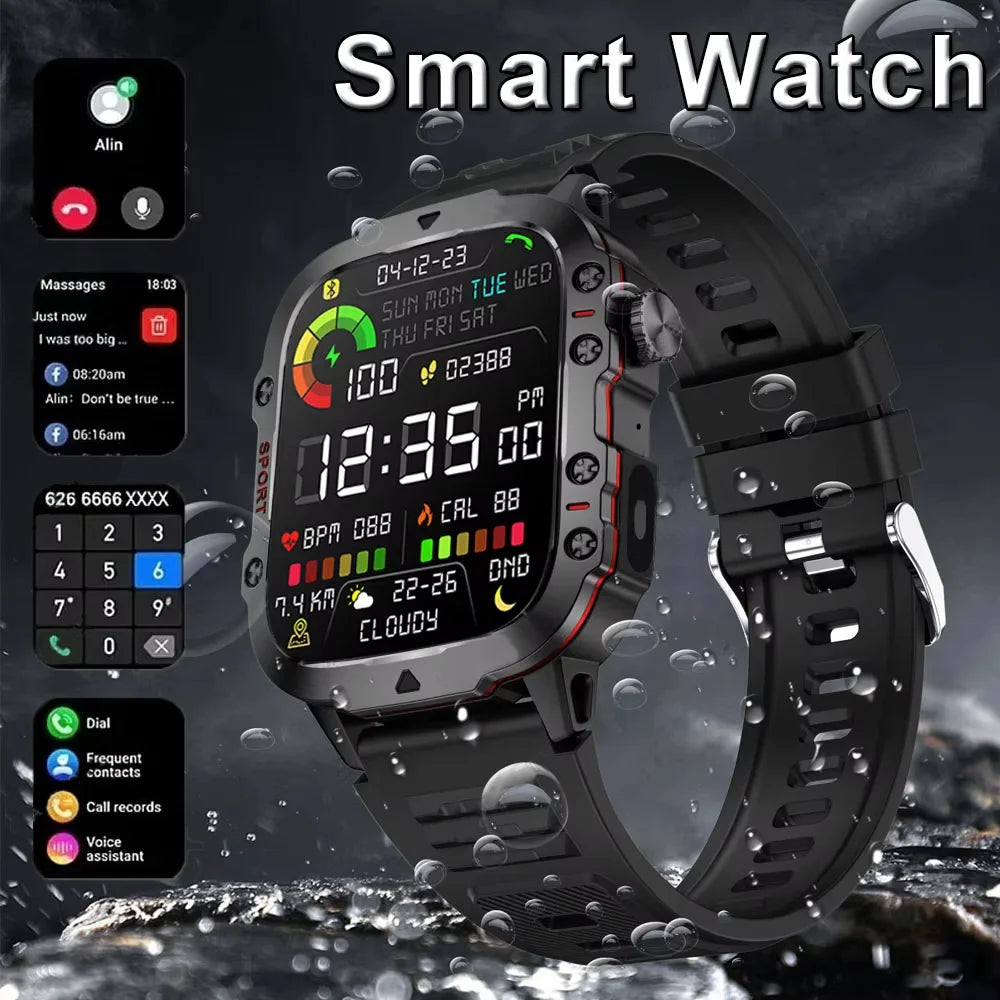 LAXASFIT 2025 - Reloj inteligente militar resistente para hombre, para exteriores, pantalla táctil HD de 2,01", llamadas de voz y Bluetooth