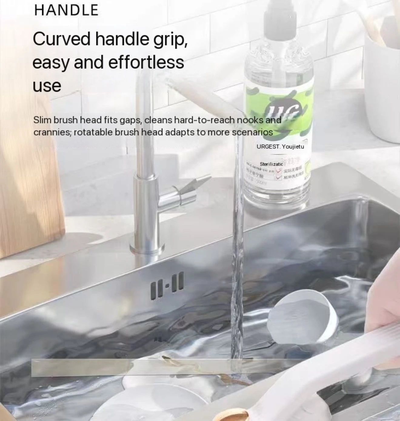 Cepillo multiusos para limpiar azulejos, con cerdas duras y rotación de 360°, ideal para suelos y paredes de baño y cocina.