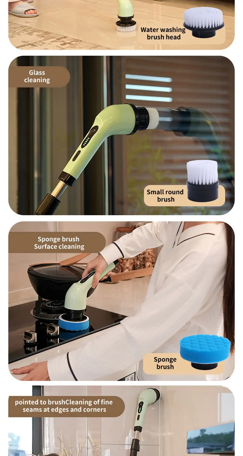 Fregador giratorio inalámbrico para el hogar, aparatos de cocina, cepillos para el cabello, escobas de baño, fregonas de inodoro, cepillo de limpieza eléctrico multiusos.