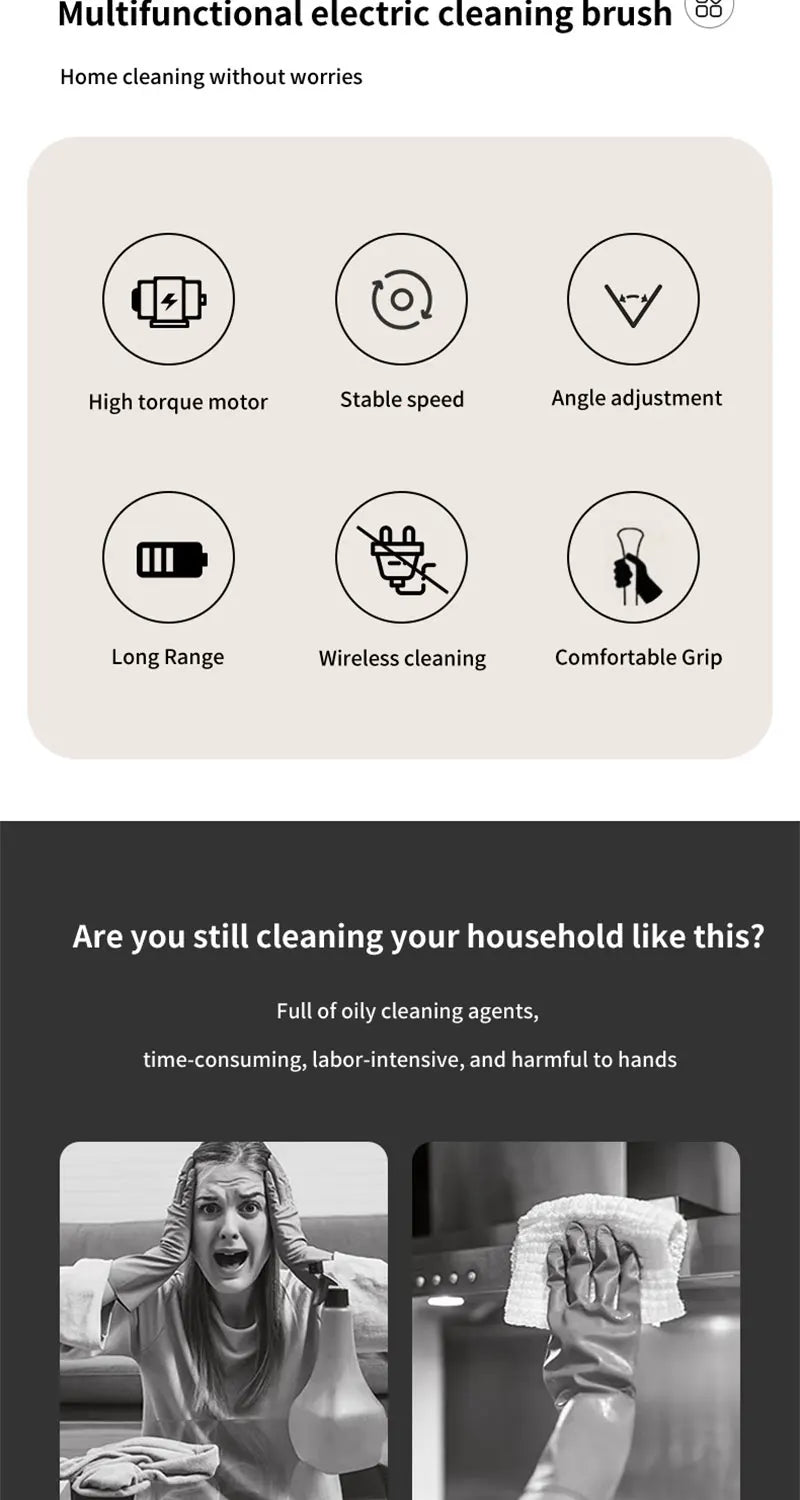 Fregador giratorio inalámbrico para el hogar, aparatos de cocina, cepillos para el cabello, escobas de baño, fregonas de inodoro, cepillo de limpieza eléctrico multiusos.