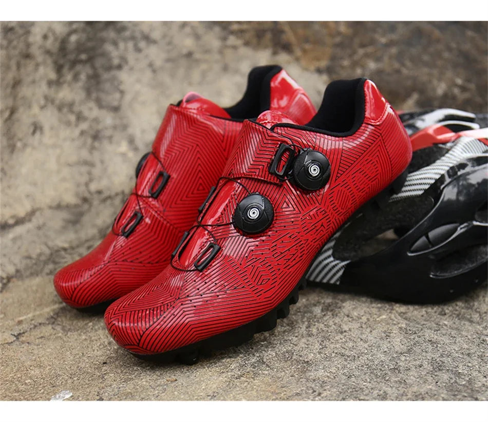 Zapatillas profesionales para hombre, ultraligeras, con doble hebilla, para ciclismo de montaña, luminosas, con calas autoblocantes
