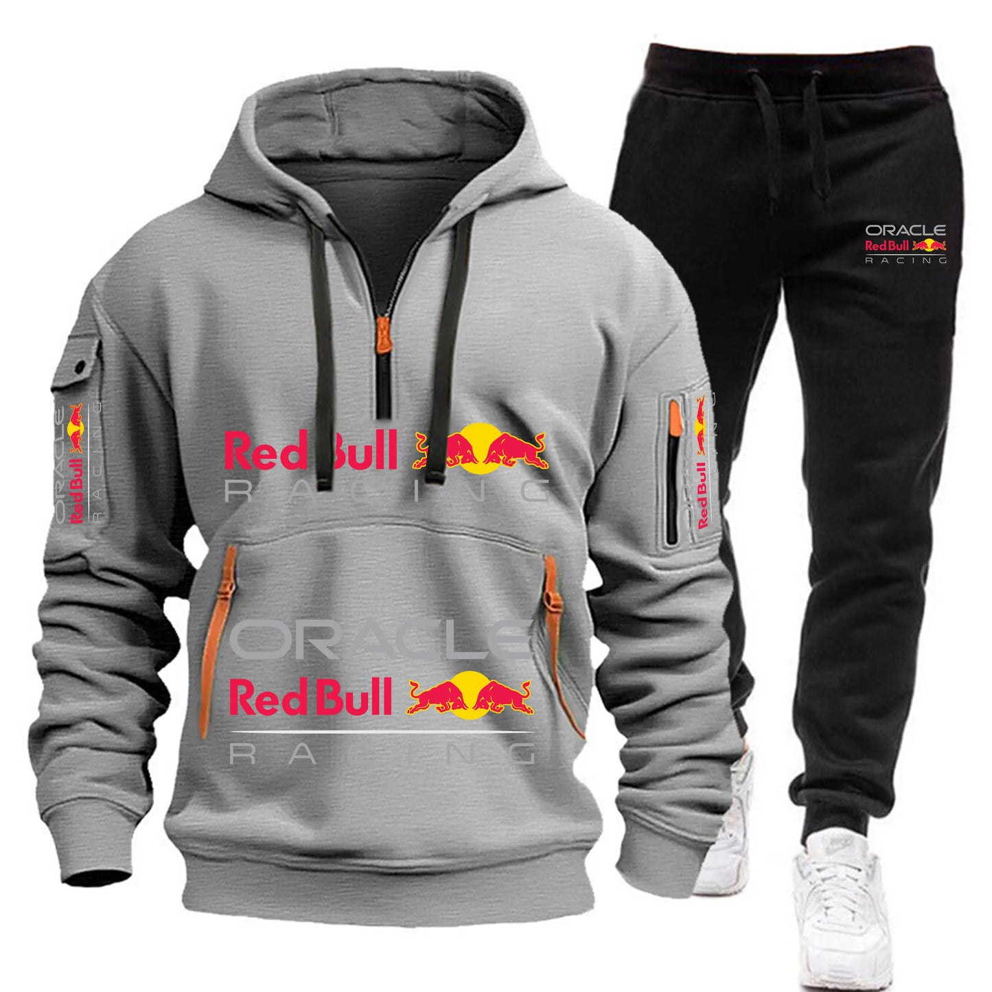 Conjunto de sudadera con capucha y pantalones deportivos Red Bull Racing para hombre, otoño/invierno, 2 piezas, con cremallera y múltiples bolsillos, muy vendido.