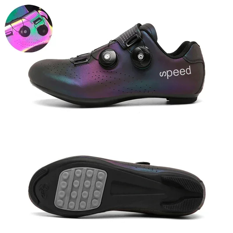 Zapatillas profesionales para hombre, ultraligeras, con doble hebilla, para ciclismo de montaña, luminosas, con calas autoblocantes