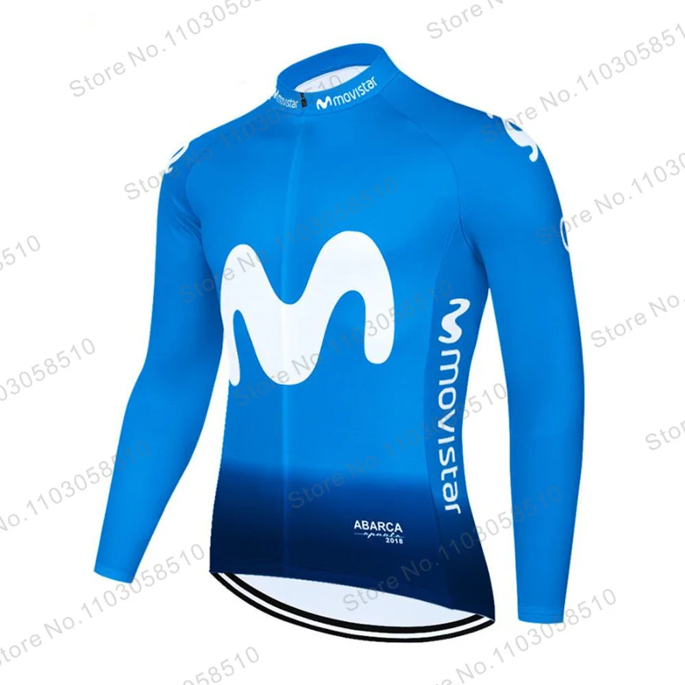 Maillot de ciclismo de manga larga Movistar transpirable de verano para hombre, ropa de ciclismo de montaña