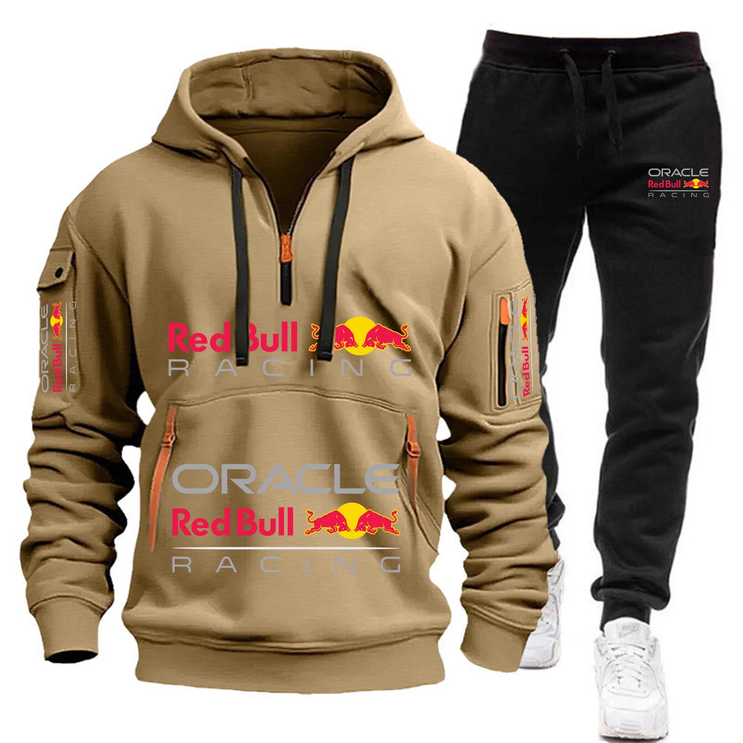 Conjunto de sudadera con capucha y pantalones deportivos Red Bull Racing para hombre, otoño/invierno, 2 piezas, con cremallera y múltiples bolsillos, muy vendido.