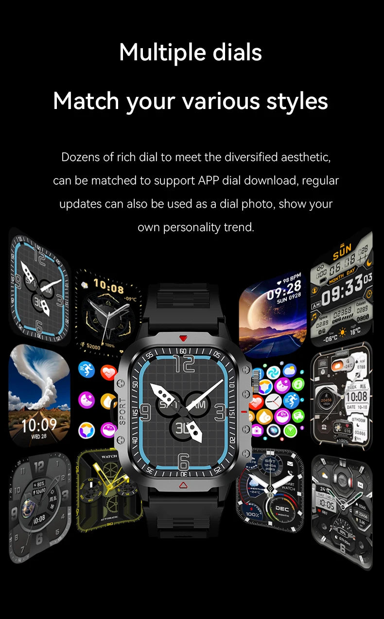 LAXASFIT 2025 - Reloj inteligente militar resistente para hombre, para exteriores, pantalla táctil HD de 2,01", llamadas de voz y Bluetooth