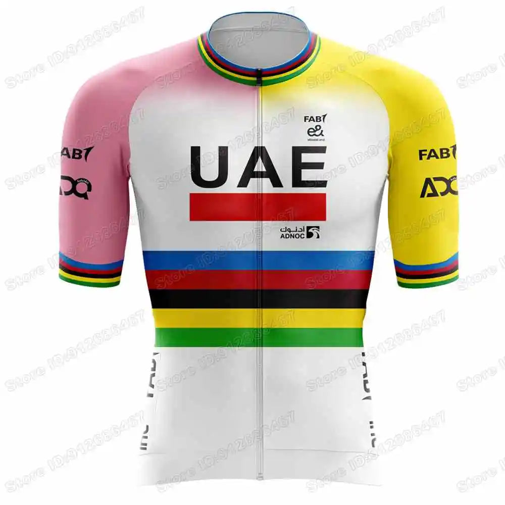Conjunto de maillot ciclista Tadej Pogačar, campeón del mundo por equipos de los Emiratos Árabes Unidos 2025, ropa de ciclismo para hombre, camisetas de ciclismo de carretera, traje, pantalones cortos con tirantes