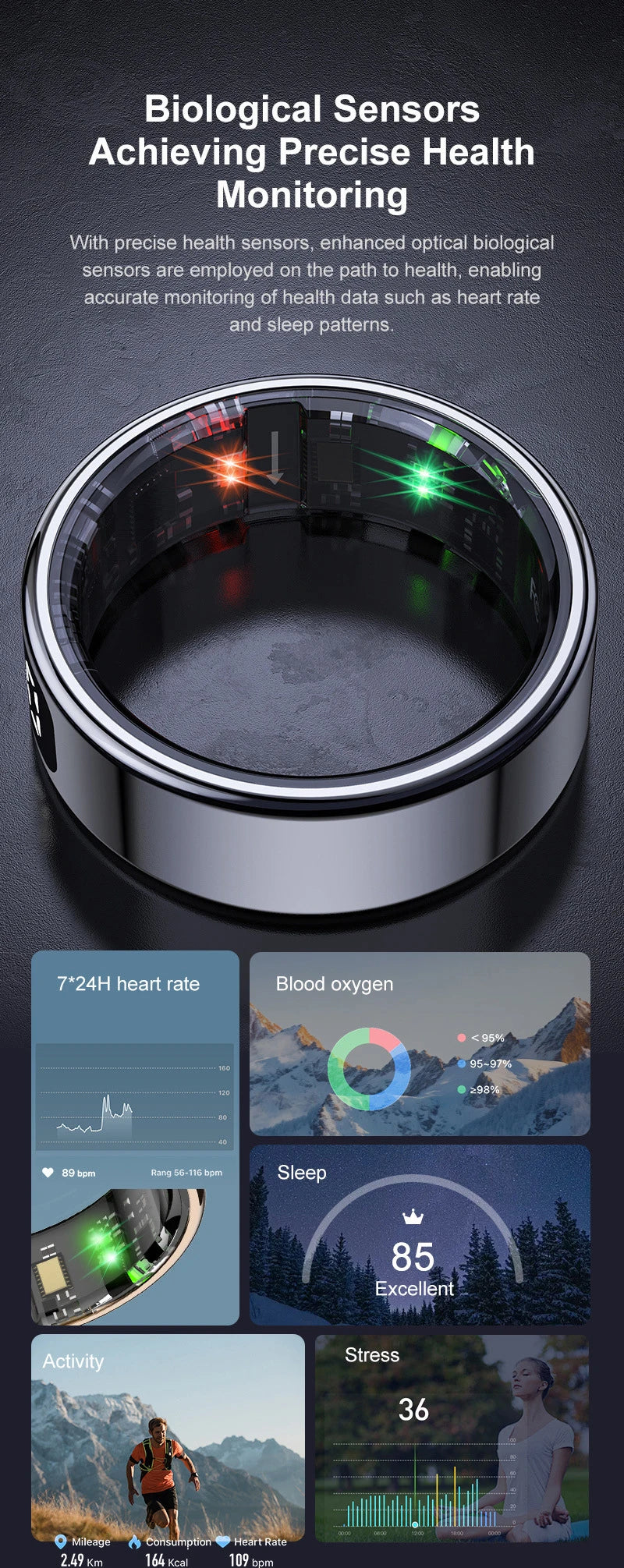 Anillo inteligente Xiaomi R12 con pantalla táctil, resistente al agua hasta 5 ATM, Bluetooth, control de gestos, carga inalámbrica, deportivo