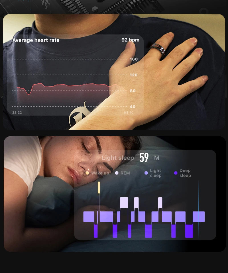 Anillo inteligente R04 2025 para hombre y mujer, con estuche de carga, monitor de salud y sueño, resistente al agua hasta 5 ATM, modo multideporte, control de cámara.