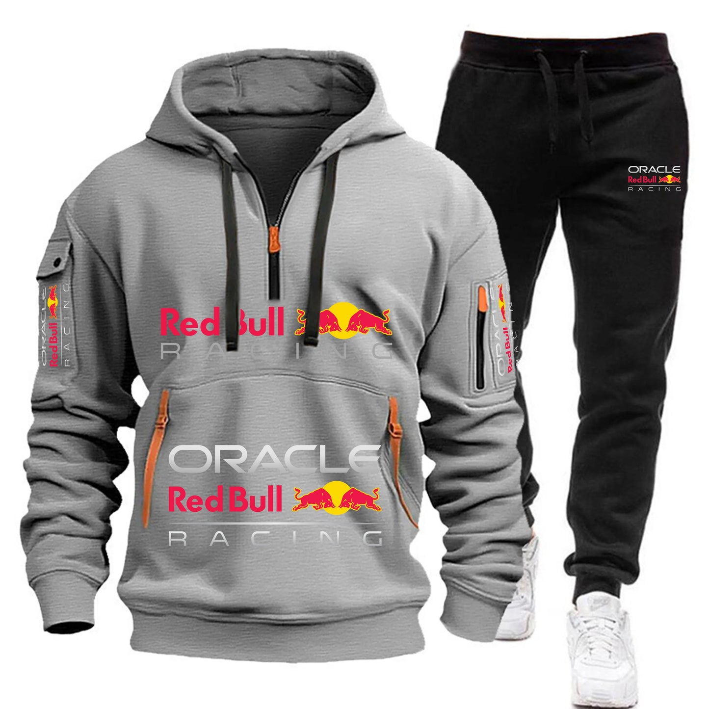 Conjunto de sudadera con capucha y pantalones deportivos Red Bull Racing para hombre, otoño/invierno, 2 piezas, con cremallera y múltiples bolsillos, muy vendido.