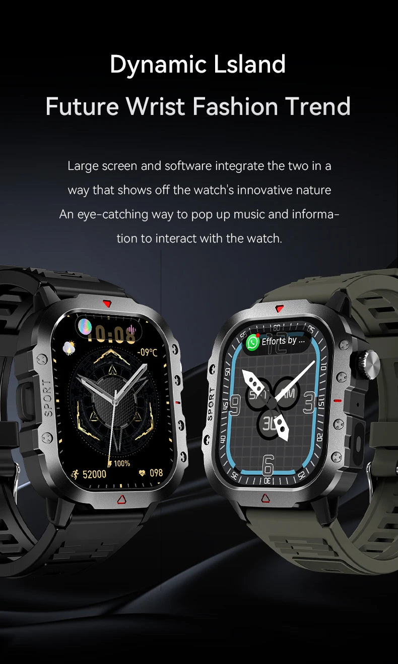 LAXASFIT 2025 - Reloj inteligente militar resistente para hombre, para exteriores, pantalla táctil HD de 2,01", llamadas de voz y Bluetooth