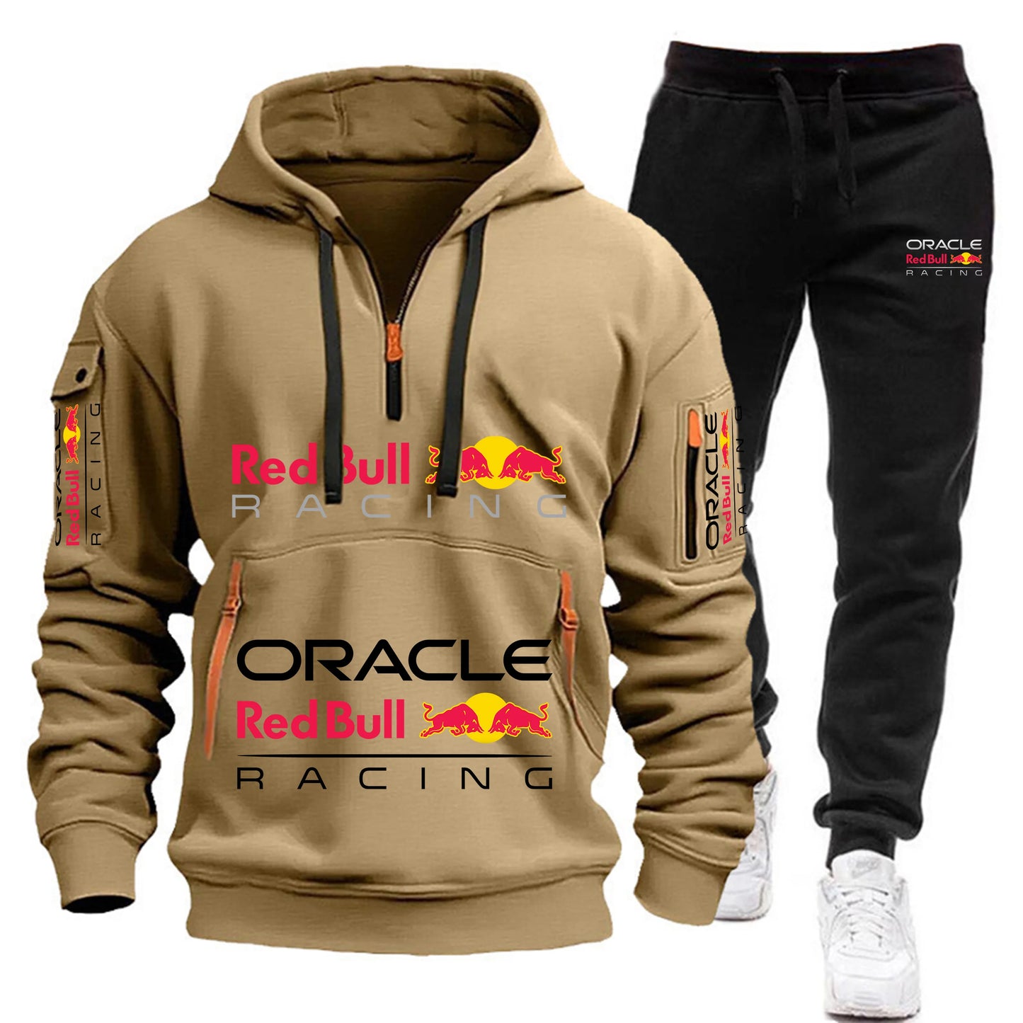 Conjunto de sudadera con capucha y pantalones deportivos Red Bull Racing para hombre, otoño/invierno, 2 piezas, con cremallera y múltiples bolsillos, muy vendido.