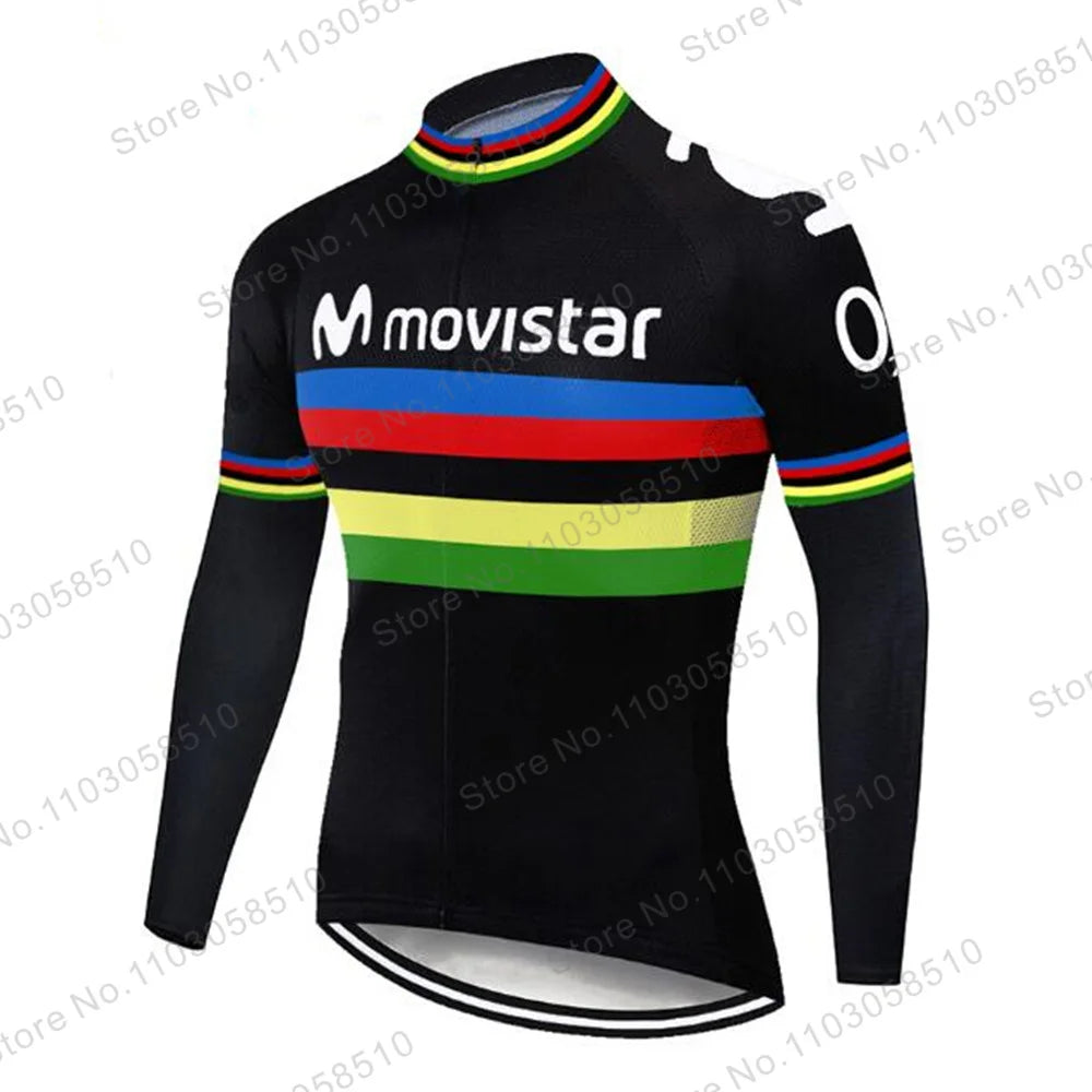 Maillot de ciclismo de manga larga Movistar transpirable de verano para hombre, ropa de ciclismo de montaña