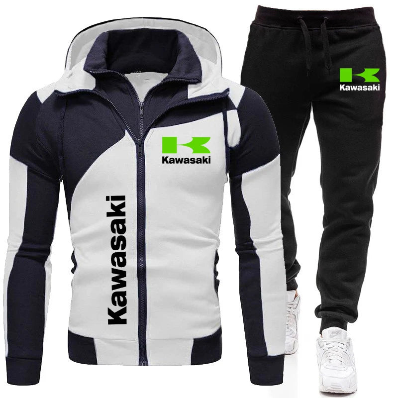 Conjunto de sudadera y pantalón con cremallera y logotipo de Kawasaki para hombre, equipo de carreras de motos, moda 2025, sudadera con cremallera, pantalón, traje, abrigo deportivo