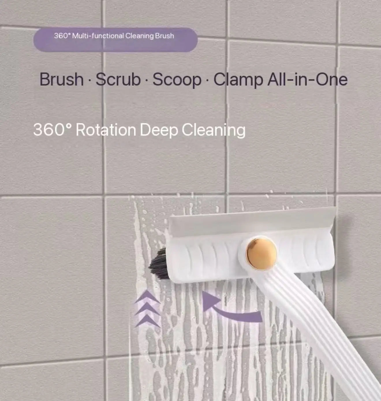Cepillo multiusos para limpiar azulejos, con cerdas duras y rotación de 360°, ideal para suelos y paredes de baño y cocina.