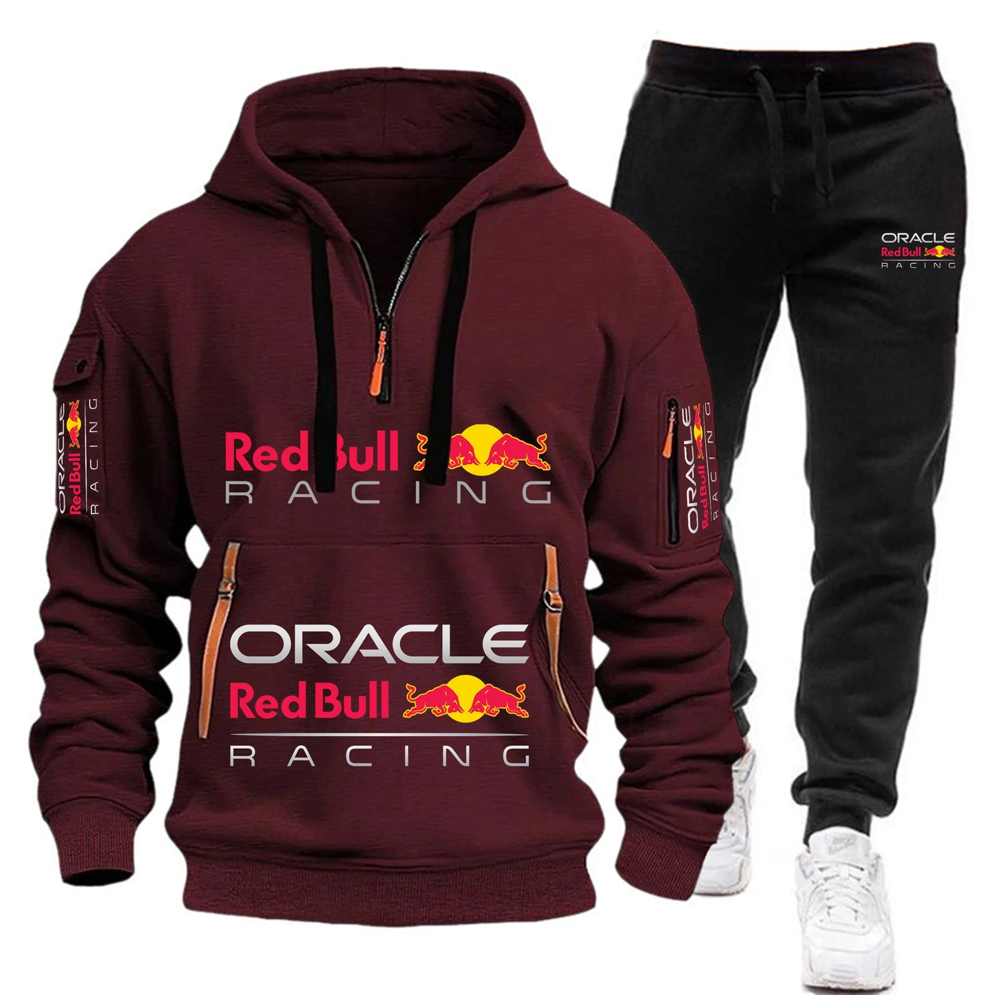 Conjunto de sudadera con capucha y pantalones deportivos Red Bull Racing para hombre, otoño/invierno, 2 piezas, con cremallera y múltiples bolsillos, muy vendido.