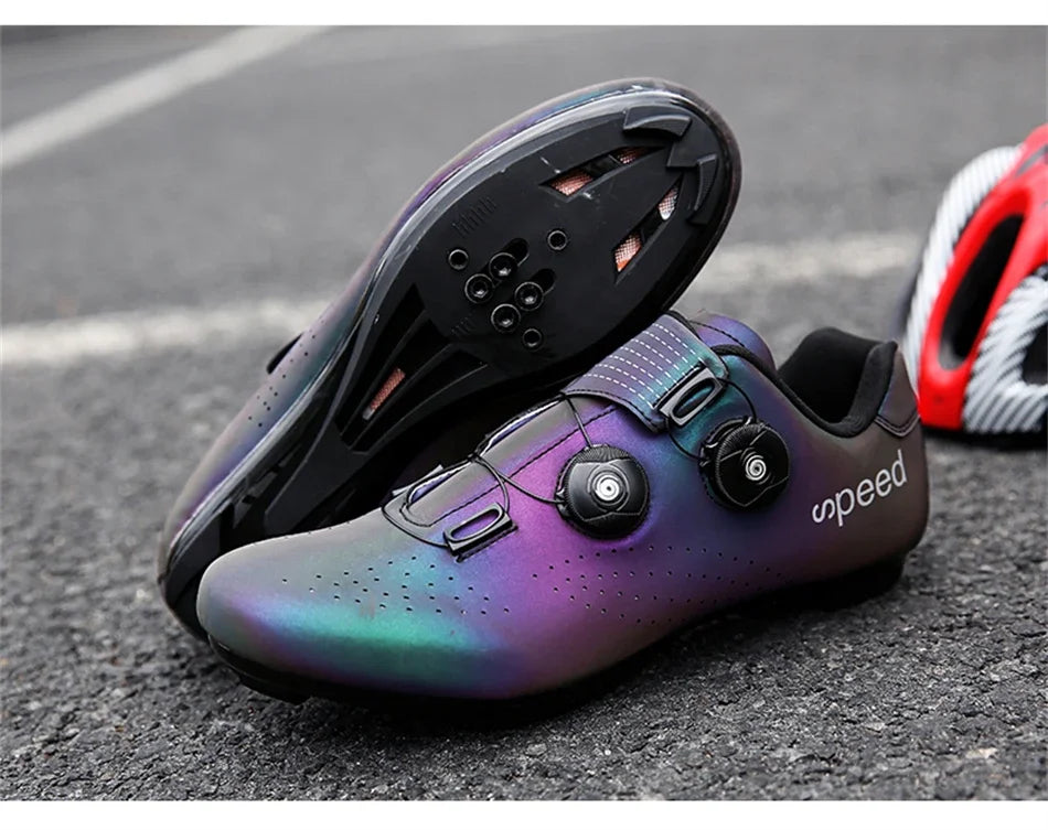 Zapatillas profesionales para hombre, ultraligeras, con doble hebilla, para ciclismo de montaña, luminosas, con calas autoblocantes