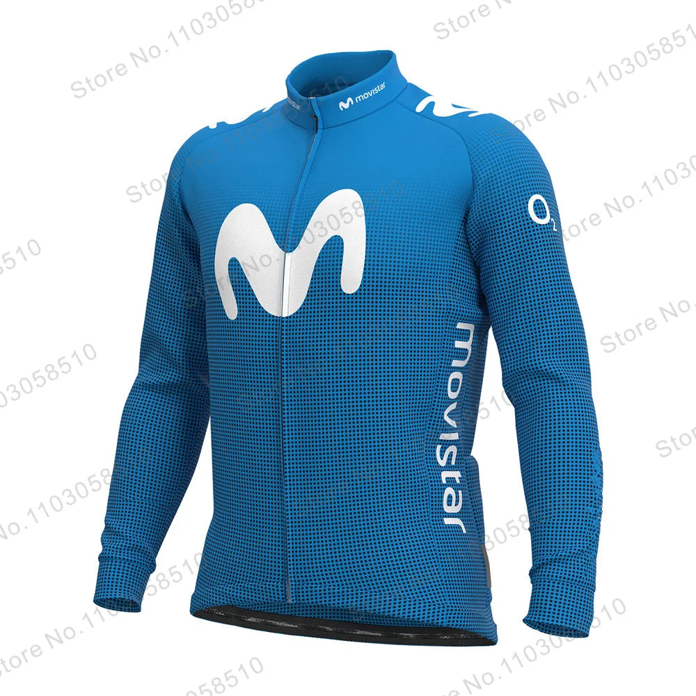 Maillot de ciclismo de manga larga Movistar transpirable de verano para hombre, ropa de ciclismo de montaña