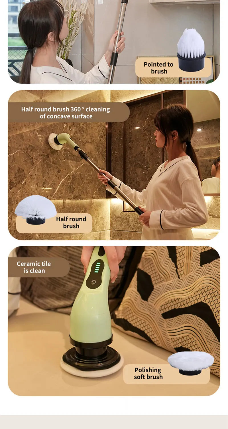 Fregador giratorio inalámbrico para el hogar, aparatos de cocina, cepillos para el cabello, escobas de baño, fregonas de inodoro, cepillo de limpieza eléctrico multiusos.