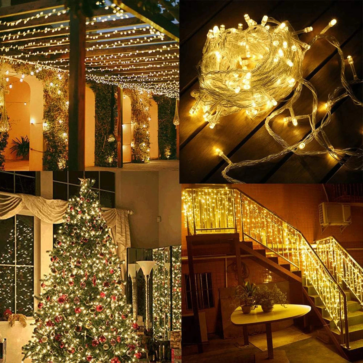 Guirnalda de luces LED de 50 m y 100 m para exteriores, guirnalda navideña para jardín, terraza, árbol, calle, boda, fiesta, decoración