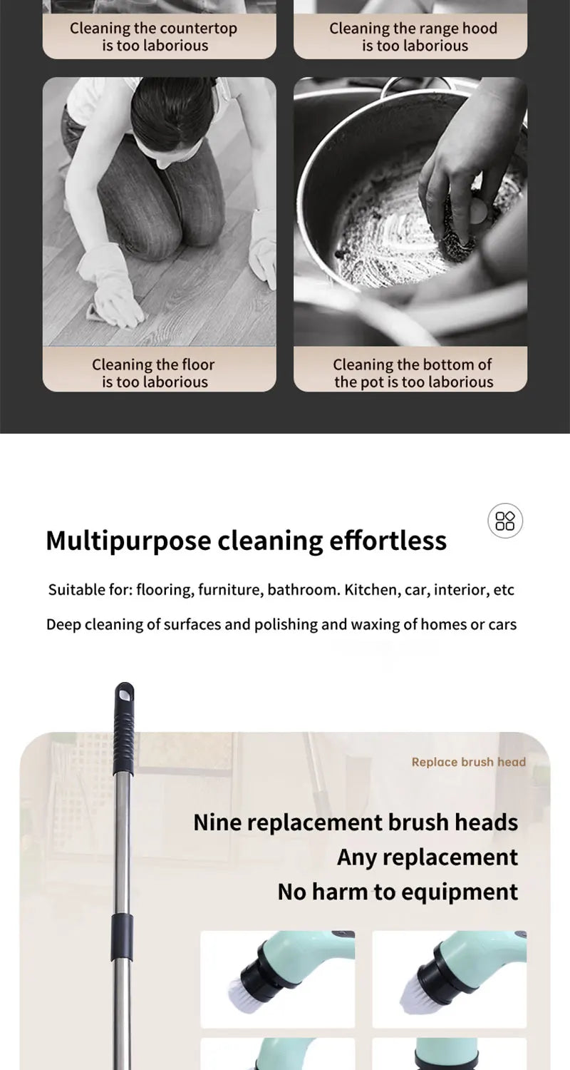 Fregador giratorio inalámbrico para el hogar, aparatos de cocina, cepillos para el cabello, escobas de baño, fregonas de inodoro, cepillo de limpieza eléctrico multiusos.