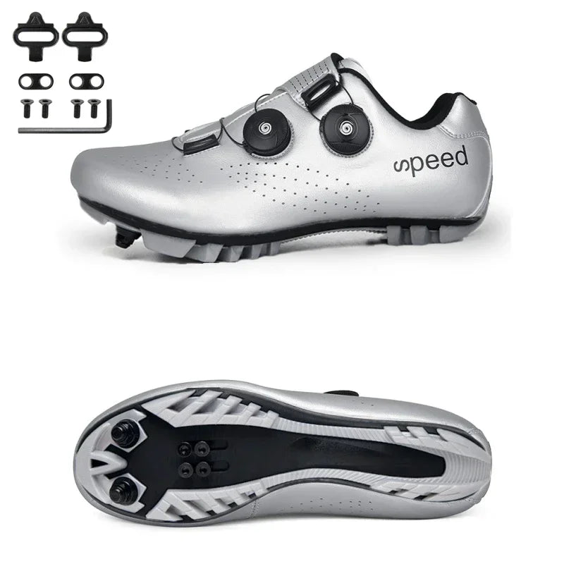 Zapatillas profesionales para hombre, ultraligeras, con doble hebilla, para ciclismo de montaña, luminosas, con calas autoblocantes