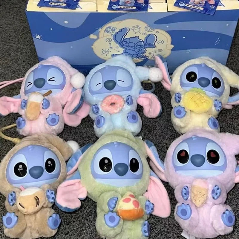 Disney Nuevo Stitch Eat Some Thing Before Sleep Series Vinyl Blind Box Bag Pendant Cute Plush Doll Mystery Box Toy Surprise Gifts
