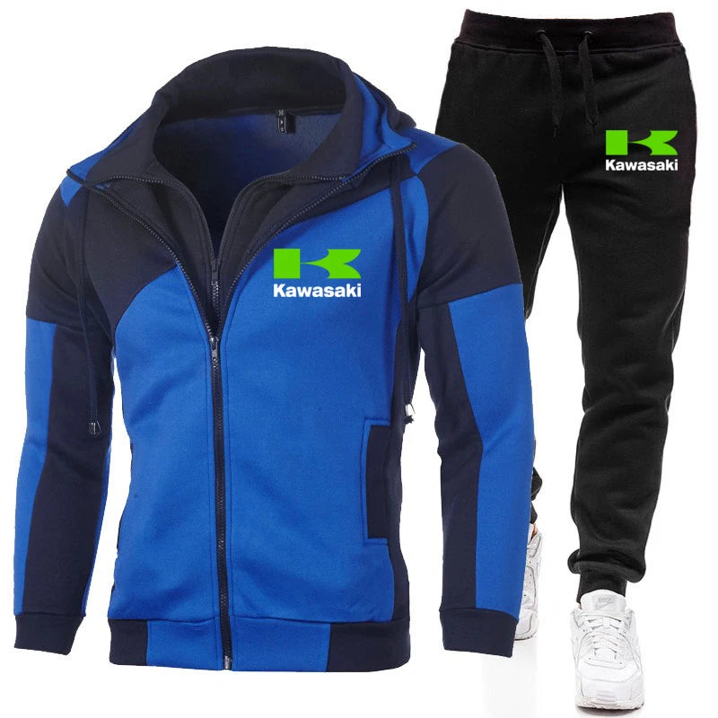 Conjunto de sudadera y pantalón con cremallera y logotipo de Kawasaki para hombre, equipo de carreras de motos, moda 2025, sudadera con cremallera, pantalón, traje, abrigo deportivo