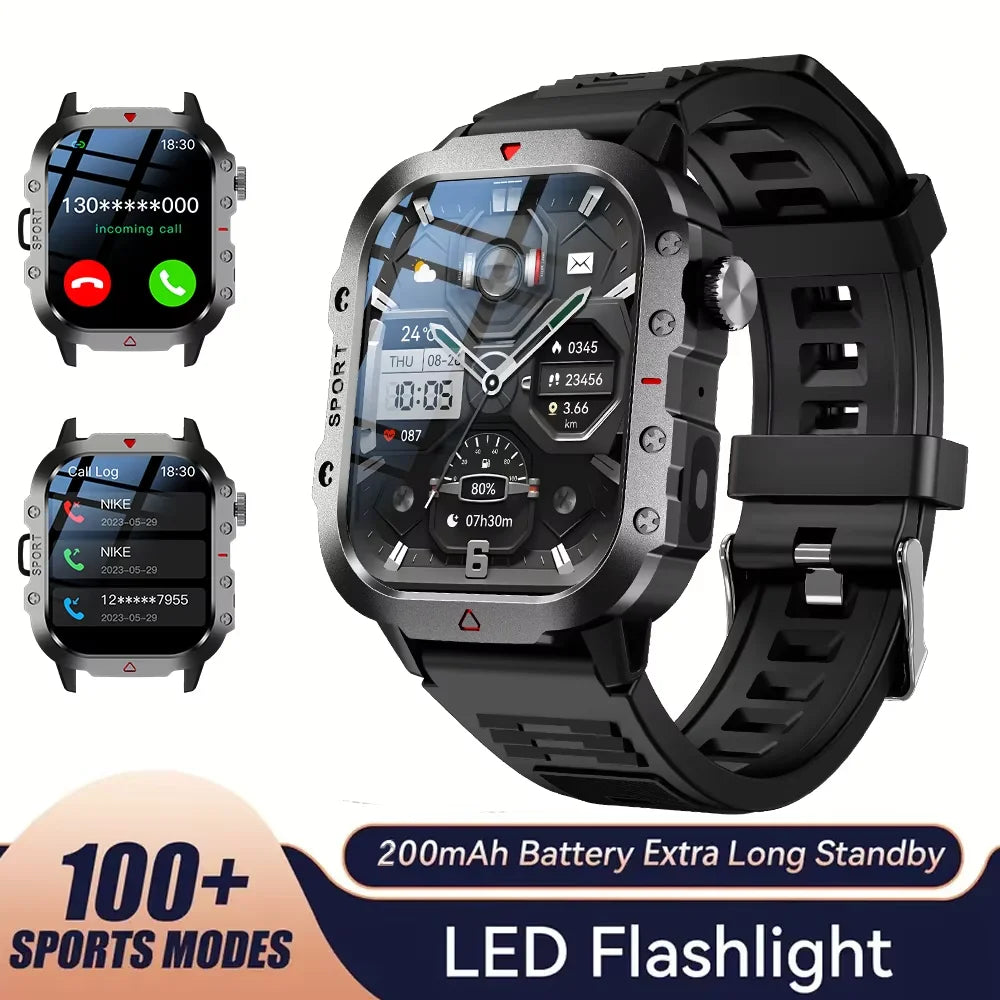 LAXASFIT 2025 - Reloj inteligente militar resistente para hombre, para exteriores, pantalla táctil HD de 2,01", llamadas de voz y Bluetooth