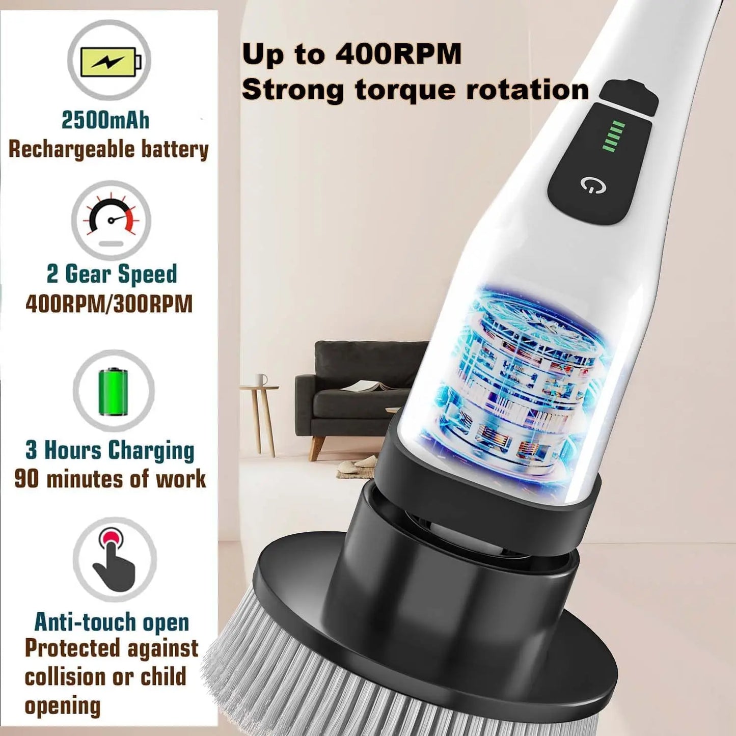 Fregador giratorio inalámbrico para el hogar, aparatos de cocina, cepillos para el cabello, escobas de baño, fregonas de inodoro, cepillo de limpieza eléctrico multiusos.
