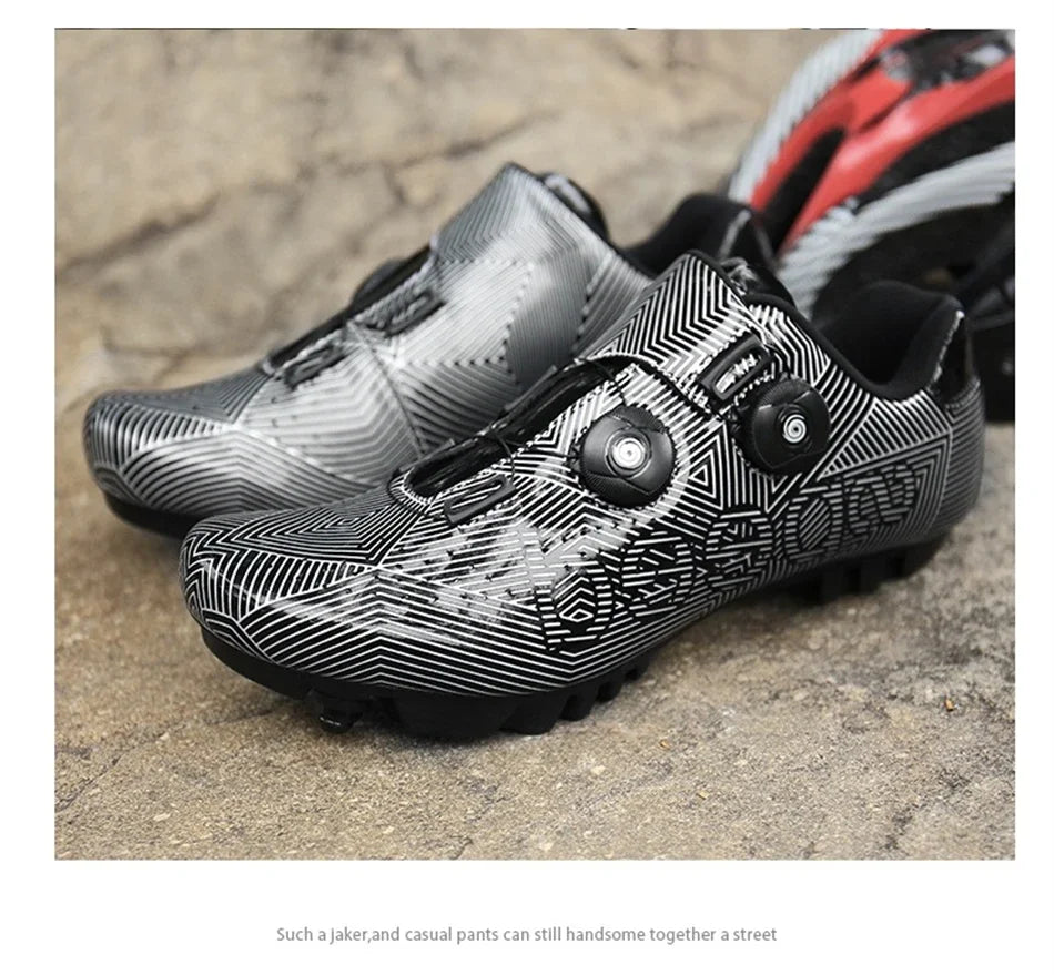 Zapatillas profesionales para hombre, ultraligeras, con doble hebilla, para ciclismo de montaña, luminosas, con calas autoblocantes