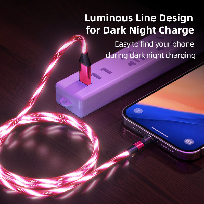 Cable magnético luminoso giratorio 540, carga rápida de 3 A, para teléfono móvil, cable micro USB tipo C para iPhone.