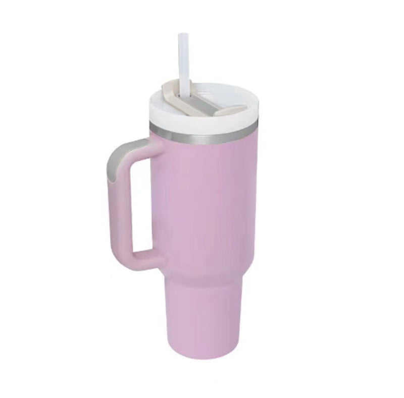 Vaso de 40 oz con asa, pajita aislante, de acero inoxidable, a prueba de derrames, taza de café al vacío con tapa, taza cónica.