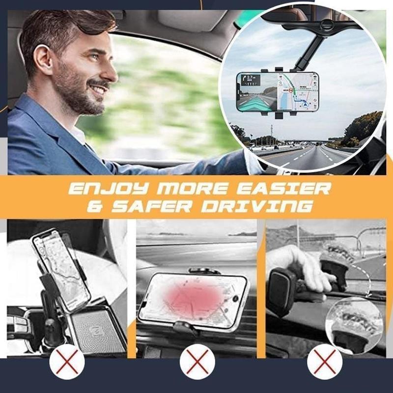 Soporte para teléfono con espejo retrovisor para coche, giratorio y retráctil, multifuncional, 360 grados, apto para todos los teléfonos móviles y coches.