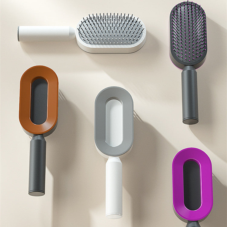 Cepillo autolimpiante para el cabello para mujeres, con una sola tecla, para la pérdida del cabello, masajeador de bolsas de aire, peine para el cuero cabelludo, cepillo antiestático.