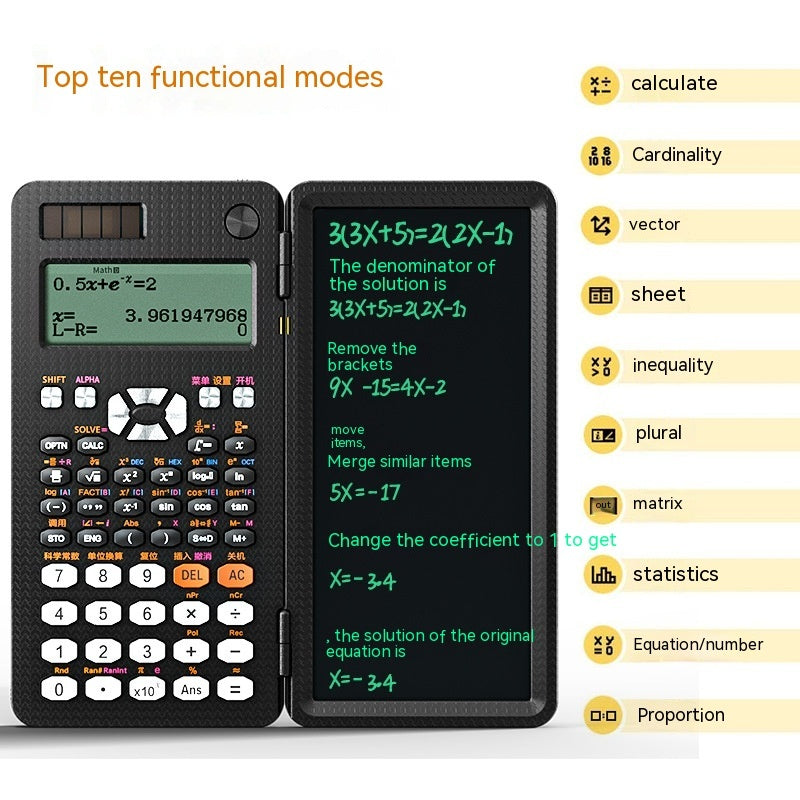 Calculadora científica plegable 2 en 1, tableta de escritura a mano, calculadora con función de aprendizaje, calculadora científica de escritorio plegable.
