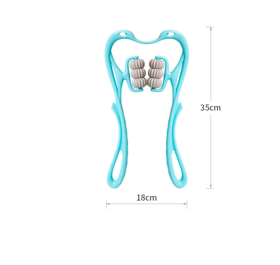 Masajeador de cuello manual de seis ruedas con rodillos de masaje para aliviar el dolor.