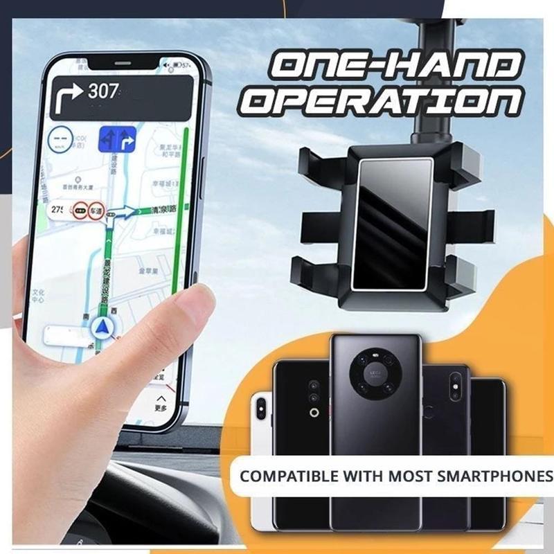 Soporte para teléfono con espejo retrovisor para coche, giratorio y retráctil, multifuncional, 360 grados, apto para todos los teléfonos móviles y coches.