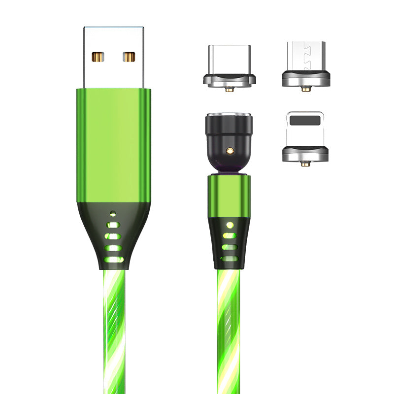 Cable magnético luminoso giratorio 540, carga rápida de 3 A, para teléfono móvil, cable micro USB tipo C para iPhone.