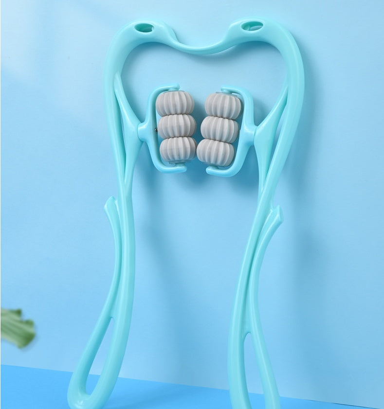 Masajeador de cuello manual de seis ruedas con rodillos de masaje para aliviar el dolor.