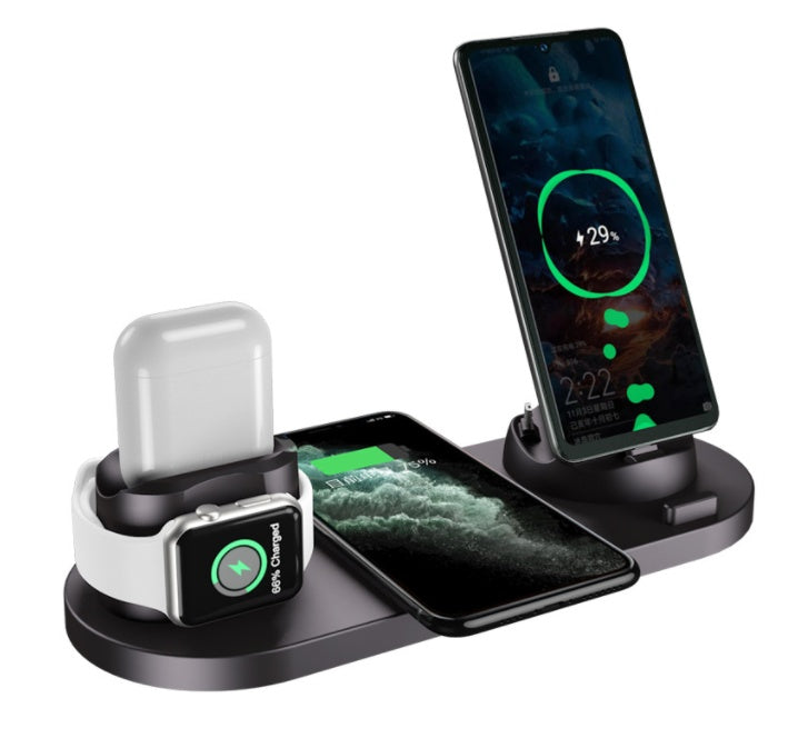 Cargador inalámbrico para iPhone, cargador rápido para teléfono, base de carga rápida , reloj, estación de carga 6 en 1