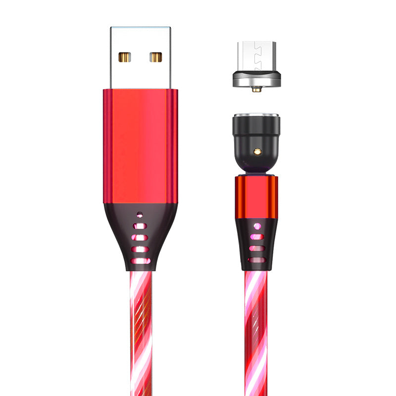 Cable magnético luminoso giratorio 540, carga rápida de 3 A, para teléfono móvil, cable micro USB tipo C para iPhone.