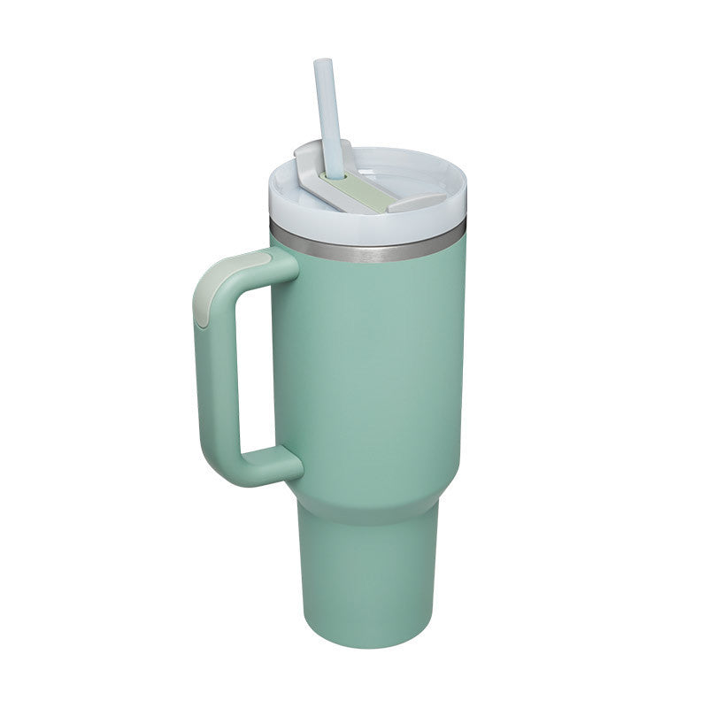 Vaso de 40 oz con asa, pajita aislante, de acero inoxidable, a prueba de derrames, taza de café al vacío con tapa, taza cónica.