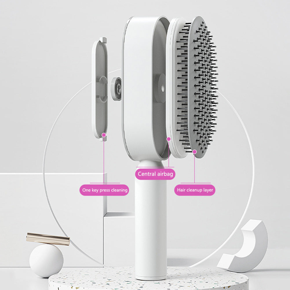 Cepillo autolimpiante para el cabello para mujeres, con una sola tecla, para la pérdida del cabello, masajeador de bolsas de aire, peine para el cuero cabelludo, cepillo antiestático.