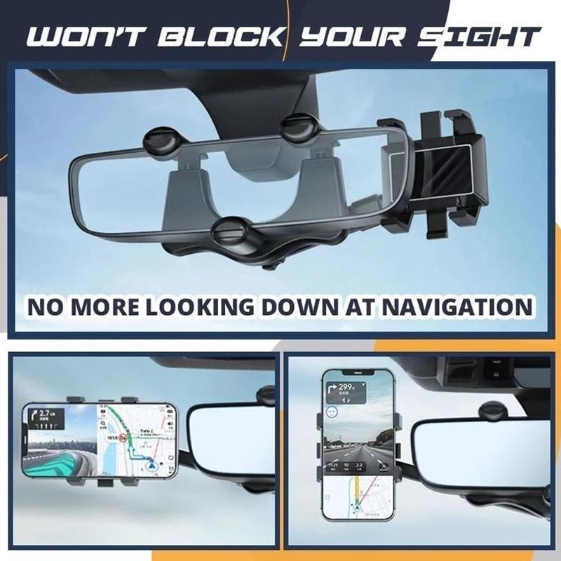 Soporte para teléfono con espejo retrovisor para coche, giratorio y retráctil, multifuncional, 360 grados, apto para todos los teléfonos móviles y coches.
