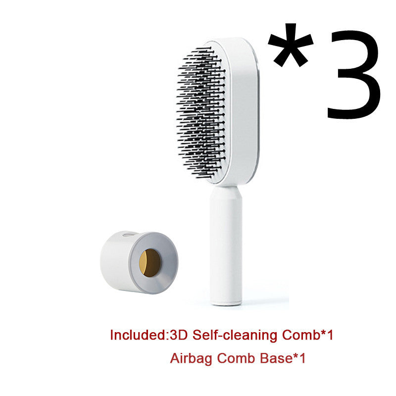 Cepillo autolimpiante para el cabello para mujeres, con una sola tecla, para la pérdida del cabello, masajeador de bolsas de aire, peine para el cuero cabelludo, cepillo antiestático.