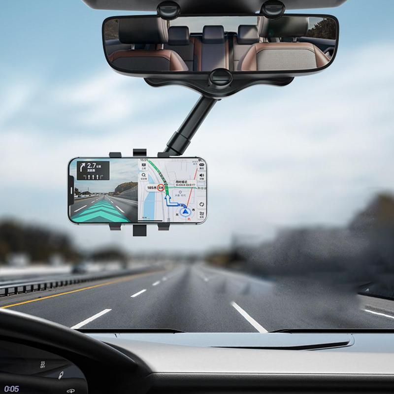 Soporte para teléfono con espejo retrovisor para coche, giratorio y retráctil, multifuncional, 360 grados, apto para todos los teléfonos móviles y coches.