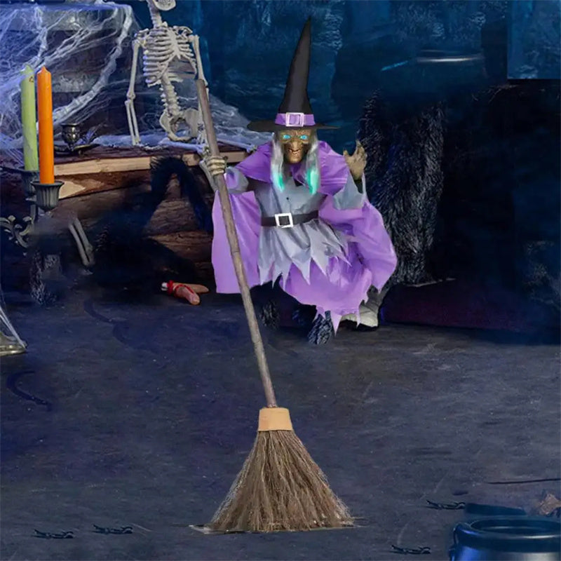 Decoración de bruja voladora de Halloween, fantasma de Halloween, animatrónicos aterradores para exteriores, accesorios de Halloween con sonido aterrador