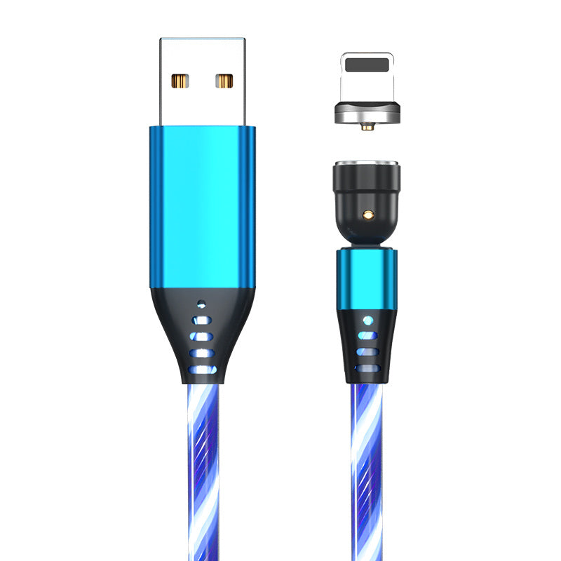 Cable magnético luminoso giratorio 540, carga rápida de 3 A, para teléfono móvil, cable micro USB tipo C para iPhone.